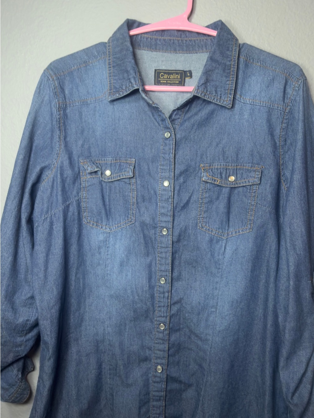 Cavalini Denim Snap-Front Shirt in Medium Blue
